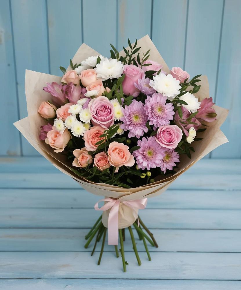 Букет цветов из: Хризантемы, Розы и Альстромерии в Суражи