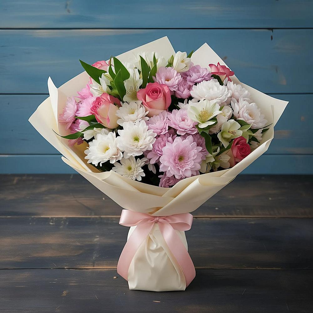 Букет цветов из: Хризантемы, Альстромерии и Розы в Суражи